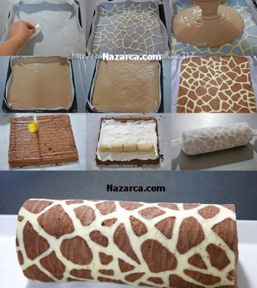 MUZLU,DESENLİ RULO PASTA KEK