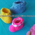 PEMBE TIĞ İŞİ BANTLI RESİMLİ BEBEK PATİĞİ ÖRME 65