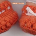 PEMBE TIĞ İŞİ BANTLI RESİMLİ BEBEK PATİĞİ ÖRME 73