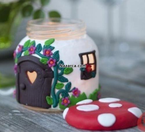 FİMO HAMURU İLE CAM KAVANOZ DEKORU MUMLUK