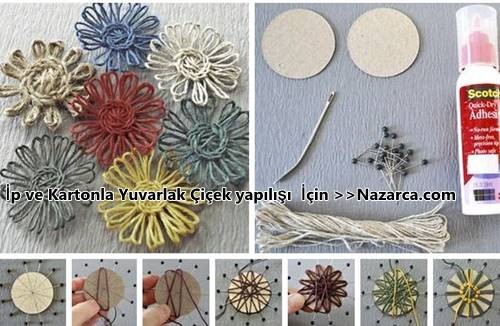 KARTON VE İP İLE DEKORATİF ÇİÇEK YAPILIŞI