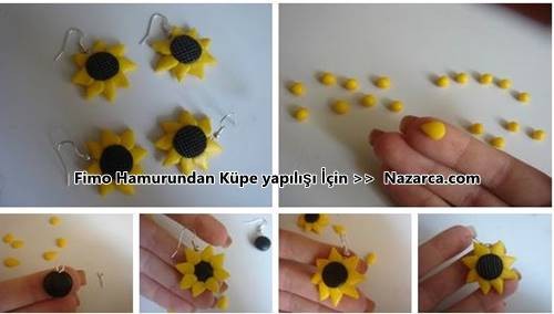 FİMO HAMURUNDAN GÜNEBAKAN KÜPE TAKI YAPILIŞI