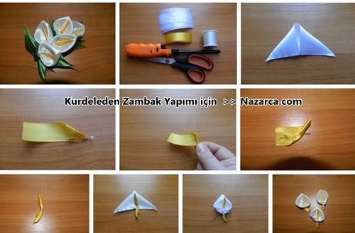KURDELEDEN ZAMBAK ÇİÇEĞİ YAPILIŞI