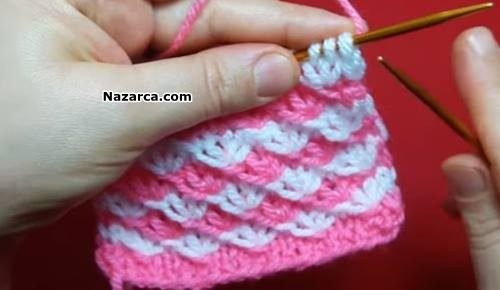 PEMBE BEYAZ İKİ RENKLİ YILDIZLI ÖRGÜ MODELİ YAPIMI VİDEOLU