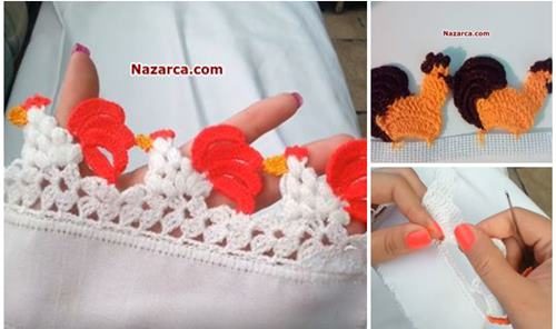 TIĞ İŞİ HOROZ VE TAVUK HAVLU KENARI YAPILIŞI VİDEOLU