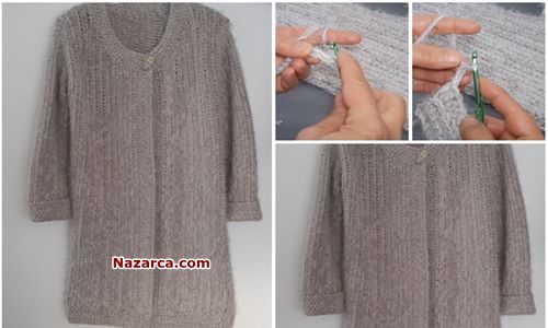 TIĞLA YAPILMA ÖRGÜ UZUN BAYAN HIRKA MODELİ