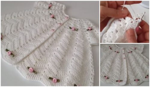 YAKADAN ÇALIŞILAN GENİŞ ETEKLİ BEBE YELEK TIĞ ÖRGÜ