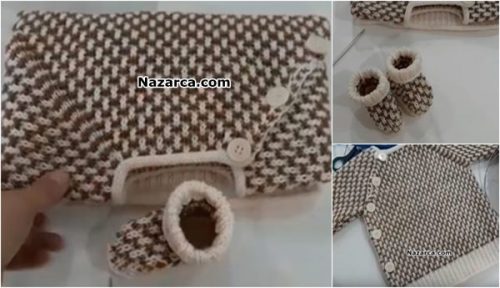 YANDAN DÜĞMELİ HIRKANIN TAKIMI BEBEK PATİK YAPIMI