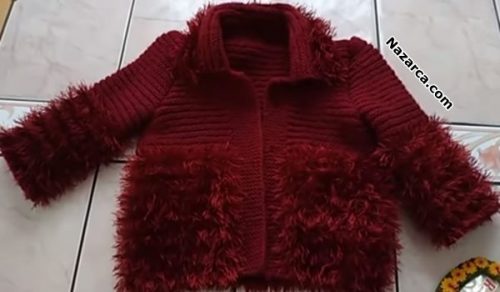 SAKALLI İPLE BORDO RENKLİ VE YAKALI ÇOCUK HIRKA ANLATIMI