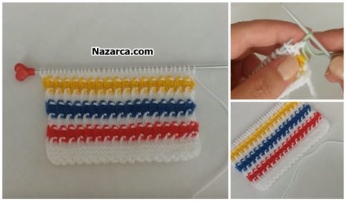 İPİ ARKAYA ÇEKİLEN ÇOK RENKLİ ÖRGÜ DESENİ