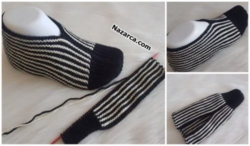 AÇIK ÖRGÜ ÇİZGİLİ ZEBRA KADIN PATİK YAPIMI