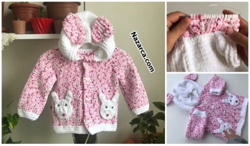 EBRULİ KADİFE ÖRGÜ İPİ TAVŞAN BEBEK HIRKASI