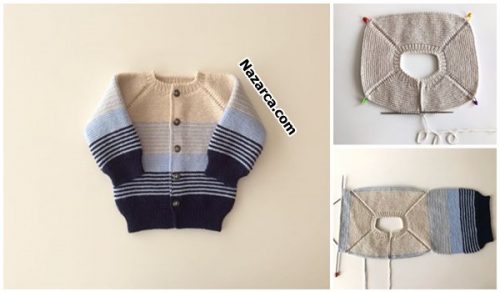 ÇİZGİLİ TEK PARÇA ÖRÜLEN ÇOCUK HIRKA