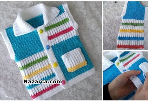 RENGARENK SELANİK ÖRGÜ İLE YAKALI BEBEK YELEK erkek-yakali-renkli-selanik-bebek-yelek