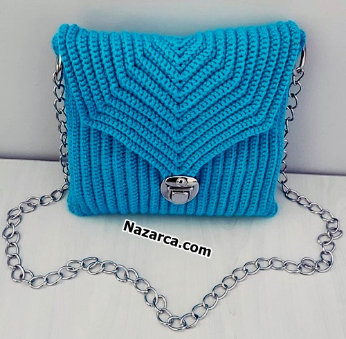 Blue- Knit -Scalloped- Bag