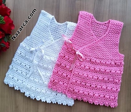 Crochet -Knitted- Kimono- Baby- Girl- Vest