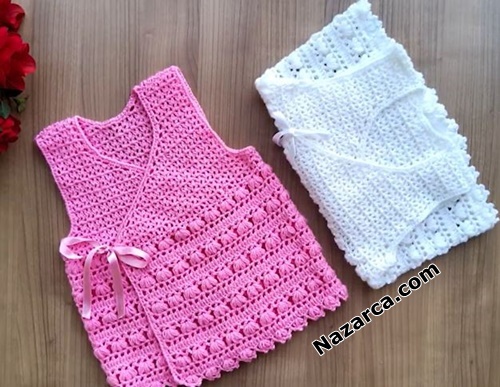 Gilet -bébé- kimono- tricoté -au -crochet