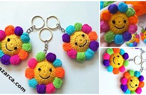 Crochet- Knit -Smiling- Flower-Keychain