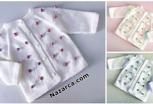 RENKLİ TOMURCUK DETAYLI BEYAZ BİR BUÇUK YAŞ HIRKASI renkli-tomurcuk-bebek-beyaz-sis-hirka