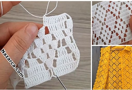 SARI YAKALI DANTEL YELEK:VİDEOLU ÖRNEK YAPILIŞI Dantel-sari-yelek-baklavali-model