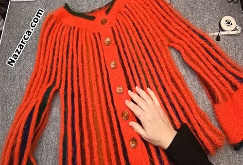 Knit -Orange- Accordion- Women's -Cardigan