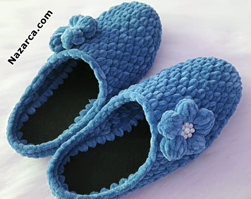 Velvet -Yarn -Crochet -House -Slippers