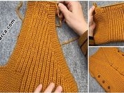 ÖRGÜ MODELLERİ KADIN YELEK:YANLARI KEMERLİ DÜĞMELİ 2023-hardal-40-beden-selanik-yelek