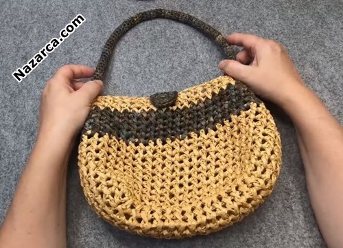 Knitted- crochet- bag -with- paper- rope