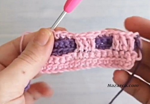 Pembe mor dokuma örgü tığla
